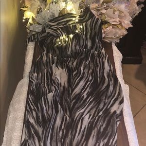 Vertical striped black, gray, white dress